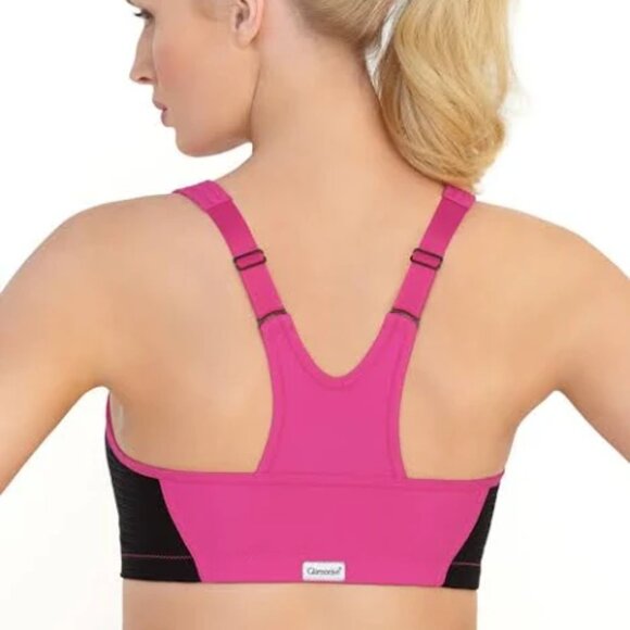 GLAMORISE Sports Bra High Impact Front Zipper in Hot Pink + Black Size 44F New - Picture 7 of 8